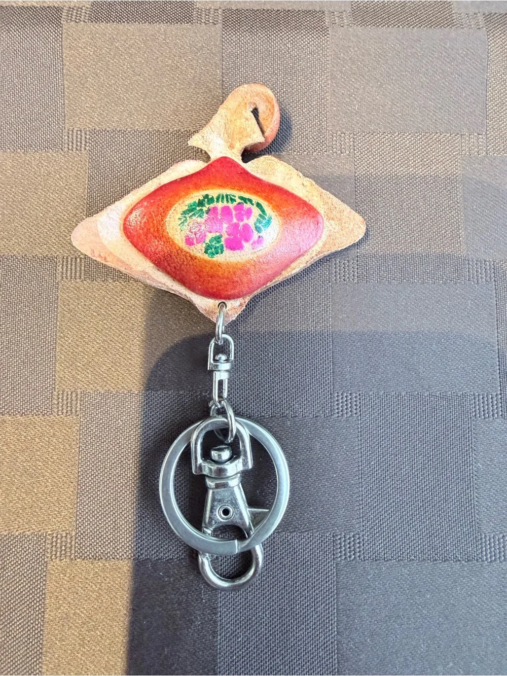 Handmade Leather Manta Ray Keychain, Hand-Painted